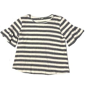 Pleione Striped Knitted Top Flounce Bell Sleeves Cotton Rayon Medium